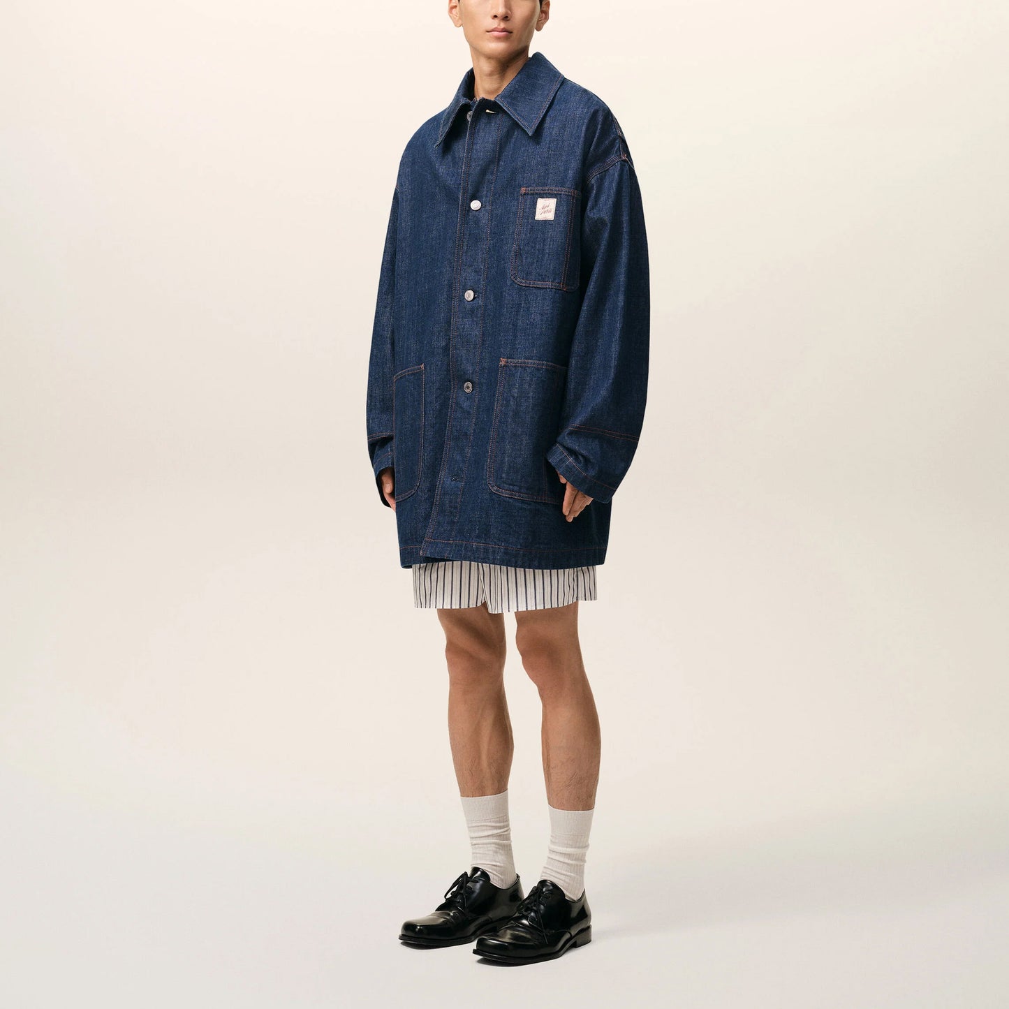 AMI Paris Worker Denim Jacket with Heritage Label UJK898.DE0122 Indigo (Women)