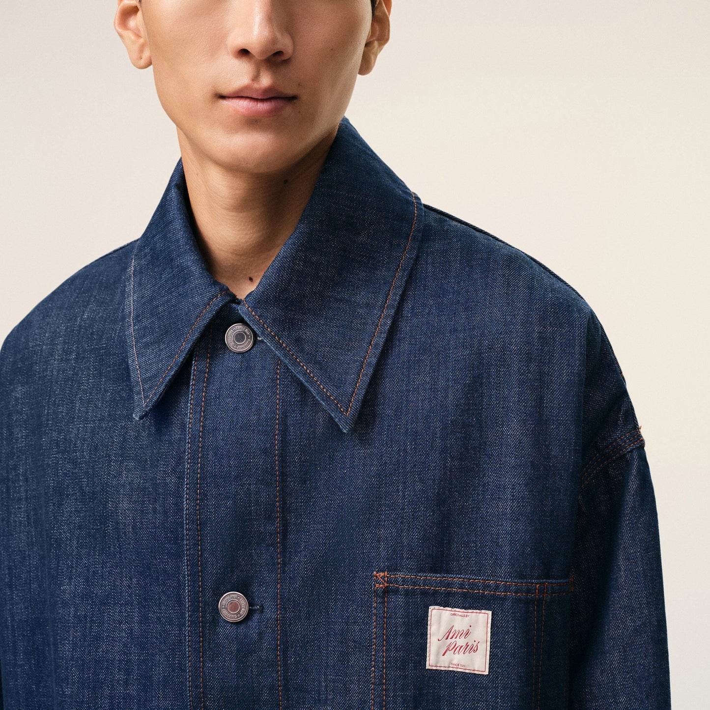 AMI Paris Worker Denim Jacket with Heritage Label UJK898.DE0122 Indigo (Women)