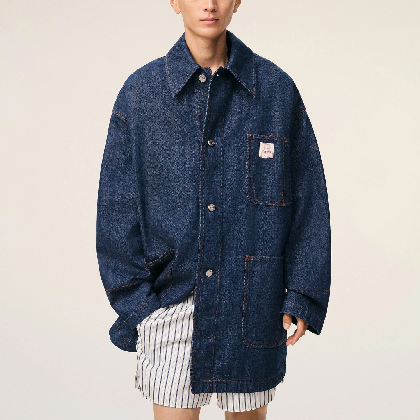 AMI Paris Worker Denim Jacket with Heritage Label UJK898.DE0122 Indigo (Women)