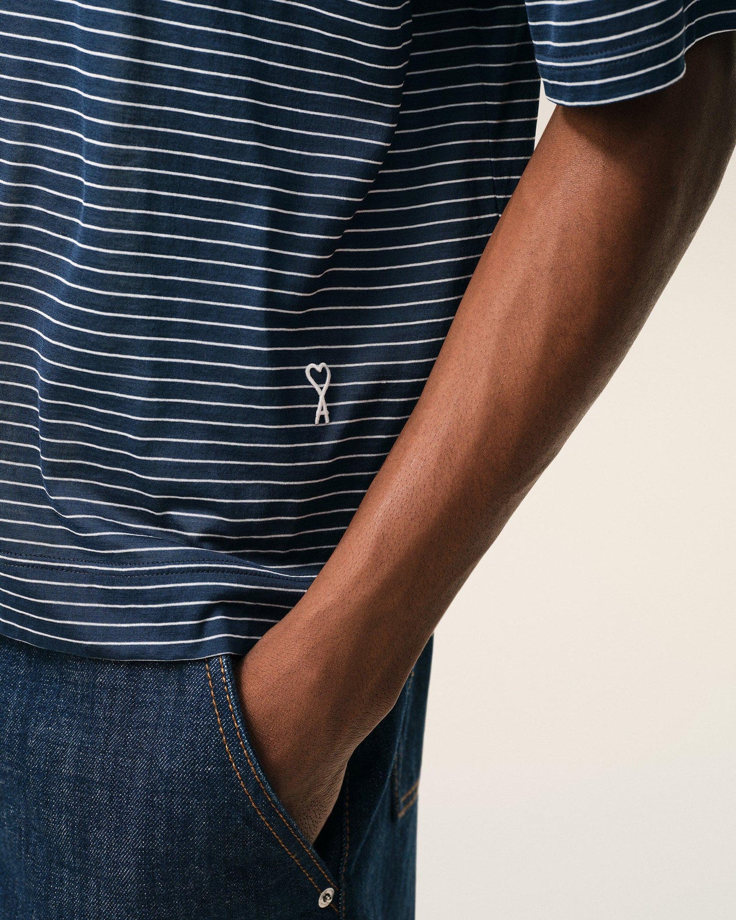 AMI Paris Striped Boxy Fit Polo With Ami De Coeur Patch UPL422.JE0212