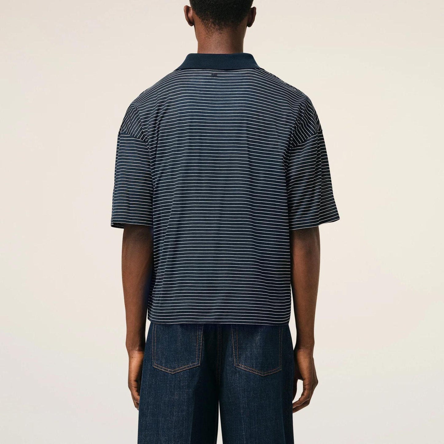 AMI Paris Striped Boxy Fit Polo With Ami De Coeur Patch UPL422.JE0212