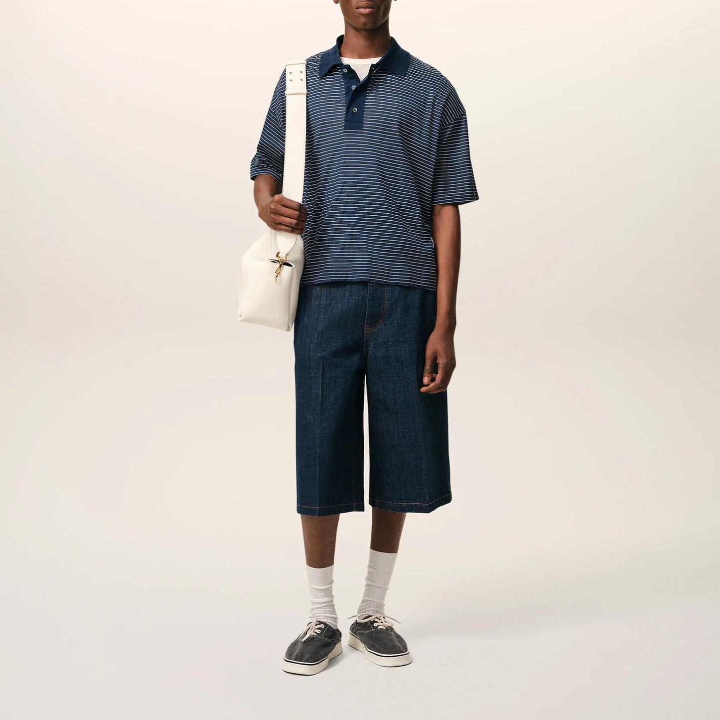 AMI Paris Striped Boxy Fit Polo With Ami De Coeur Patch UPL422.JE0212