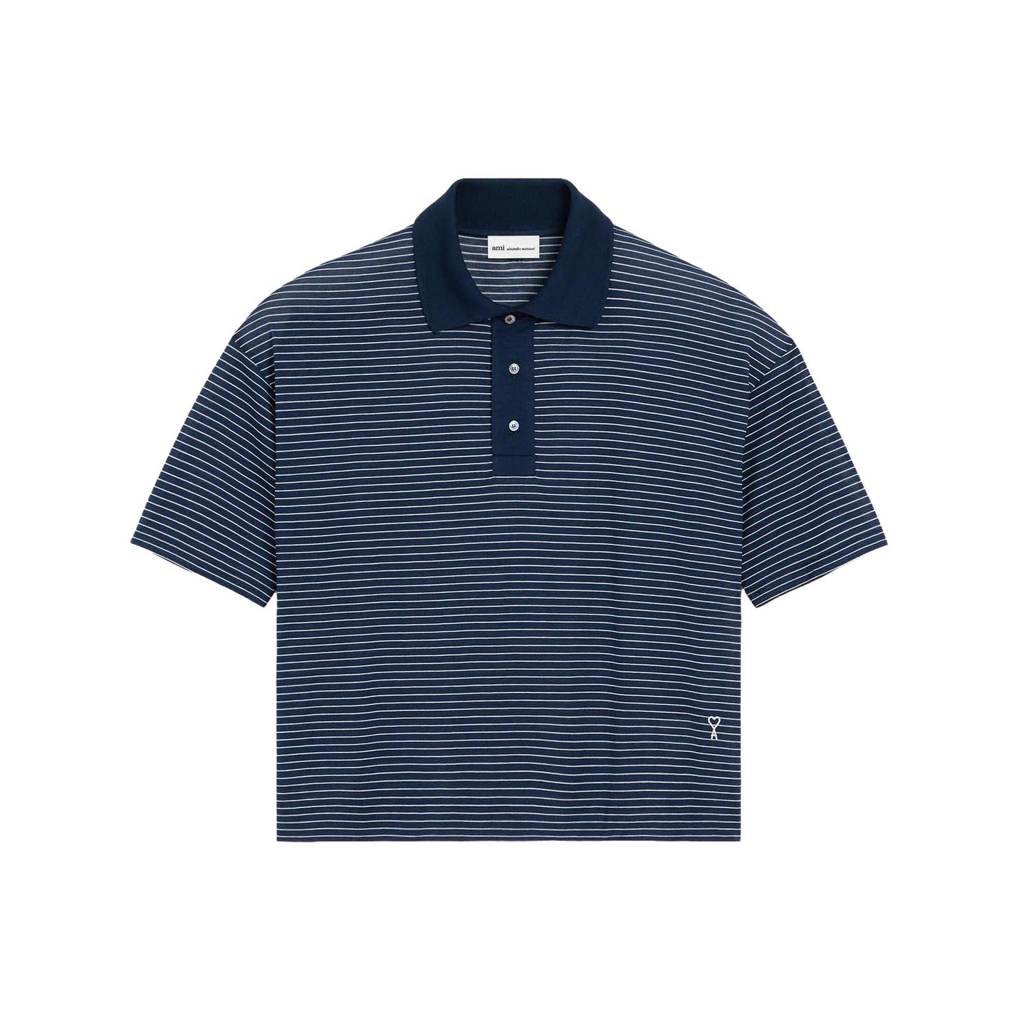 AMI Paris Striped Boxy Fit Polo With Ami De Coeur Patch UPL422.JE0212