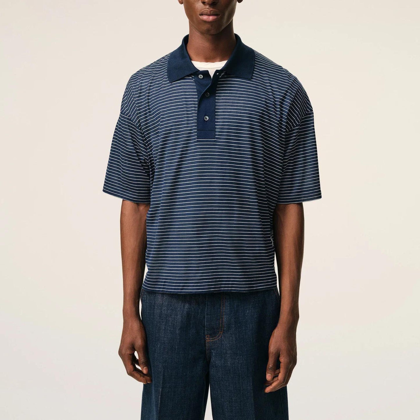AMI Paris Striped Boxy Fit Polo With Ami De Coeur Patch UPL422.JE0212