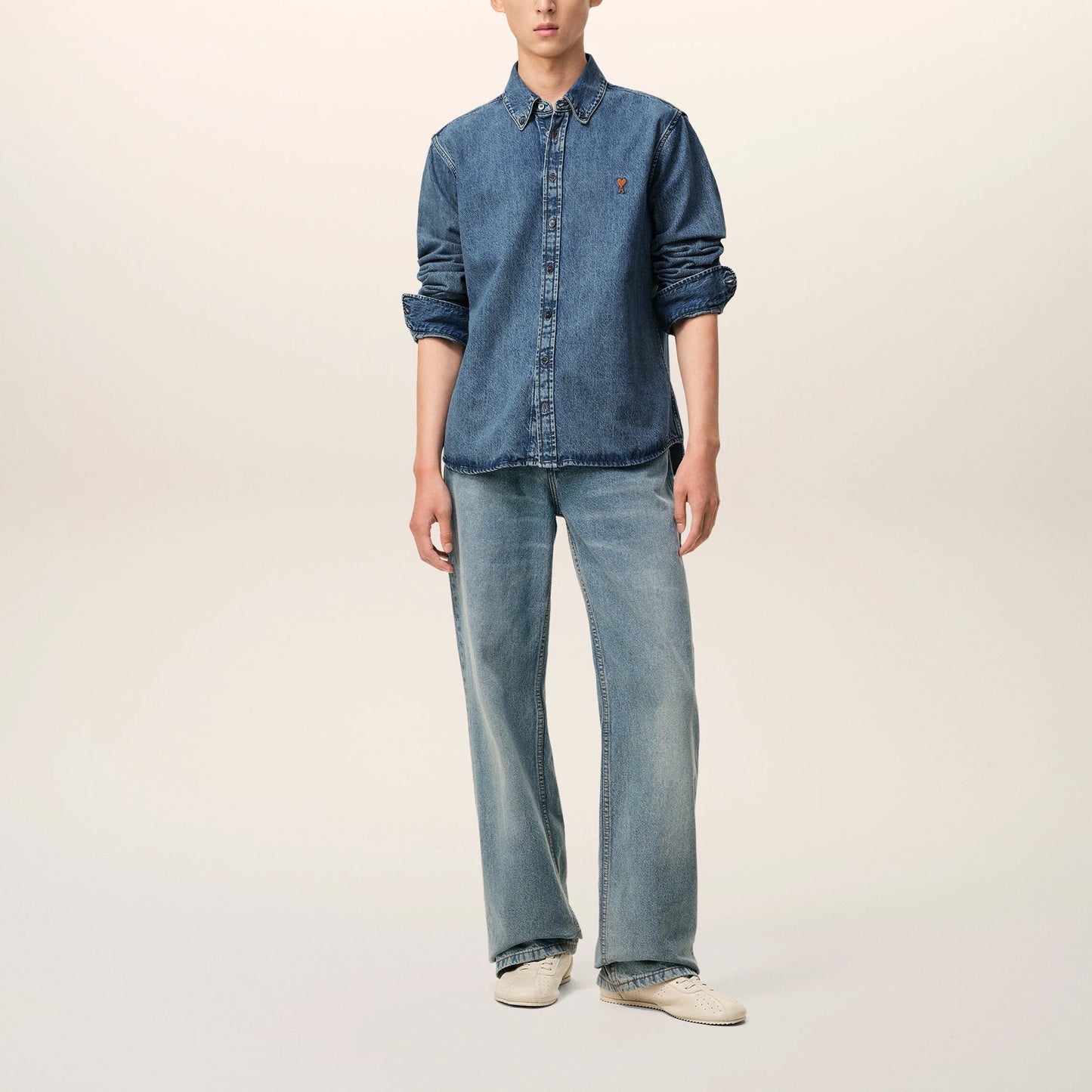 AMI Paris Contrasted Ami de Coeur Denim Shirt USH786.DE0056 Blue