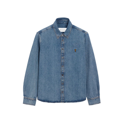 AMI Paris Contrasted Ami de Coeur Denim Shirt USH786.DE0056 Blue