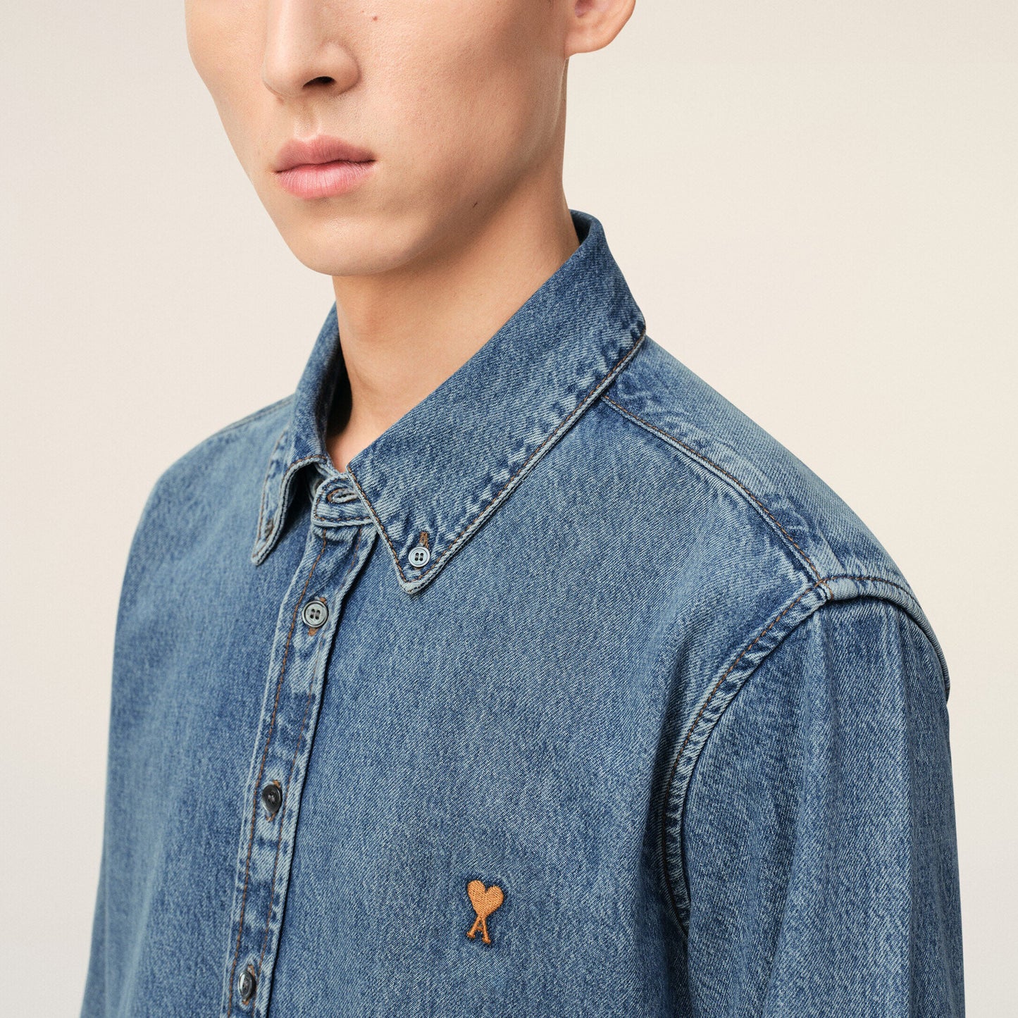 AMI Paris Contrasted Ami de Coeur Denim Shirt USH786.DE0056 Blue