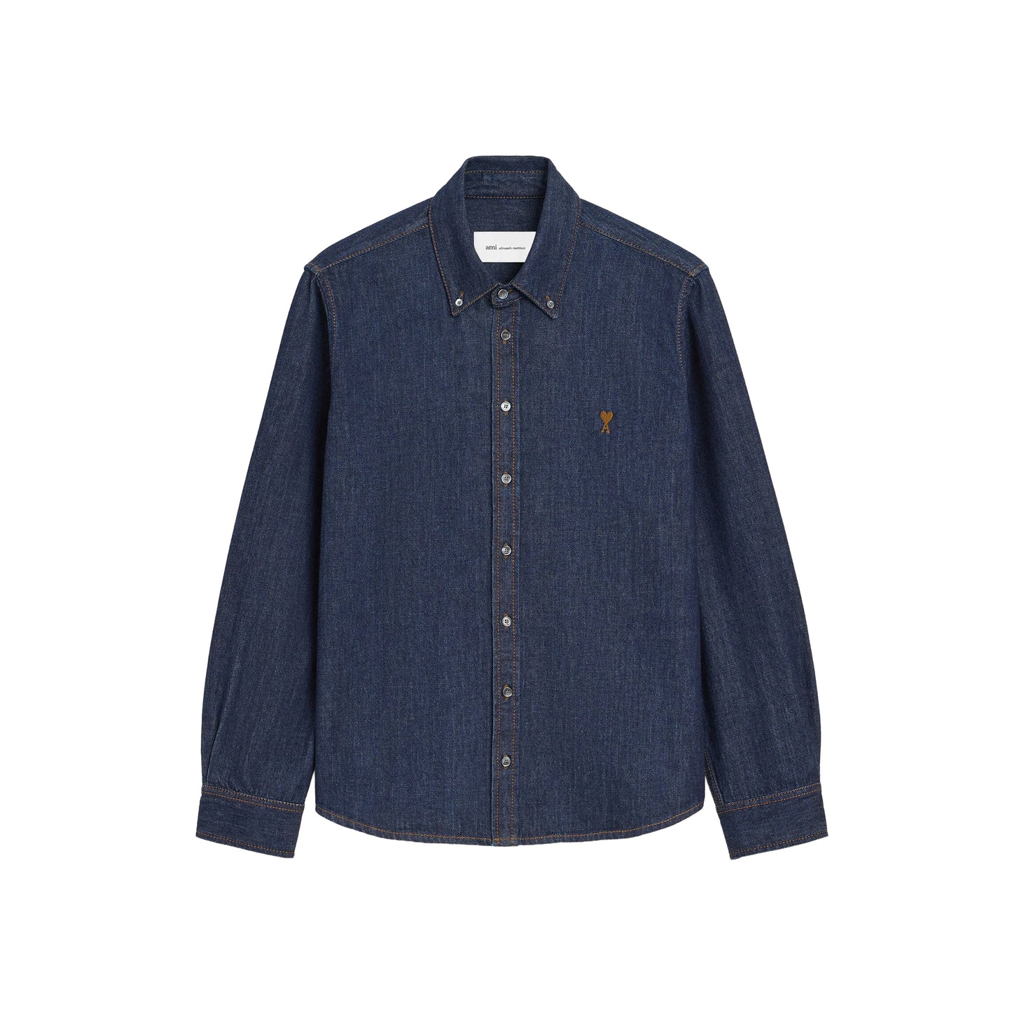 AMI Paris Contrasted Ami de Coeur Denim Shirt HSH786.DE0123 Indigo