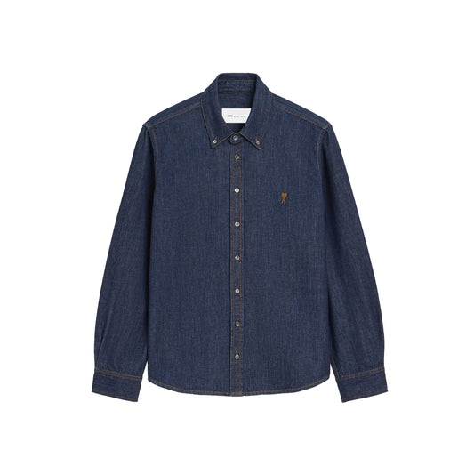 AMI Paris Contrasted Ami de Coeur Denim Shirt HSH786.DE0123 Indigo
