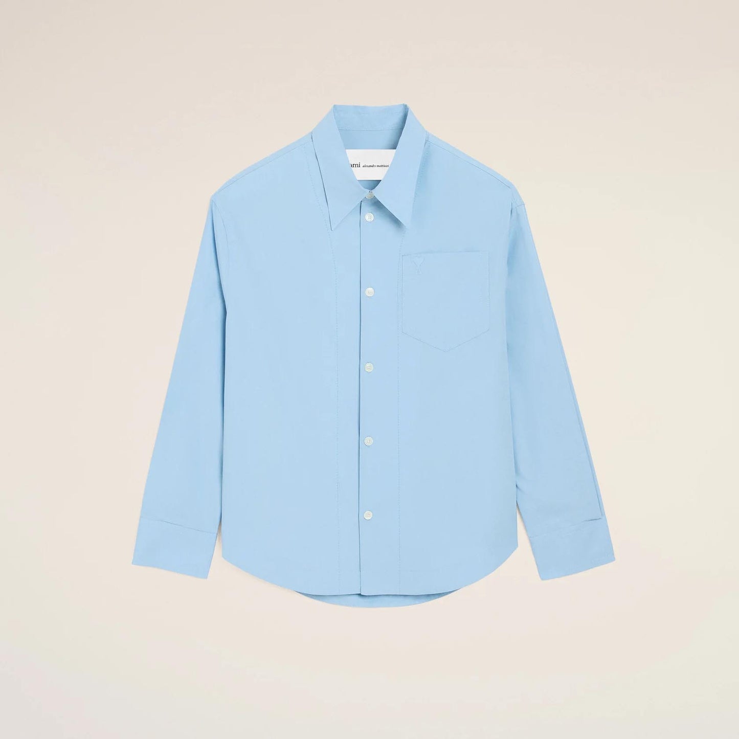 AMI Paris Long Sleeve Wide Shirt With Sharp Collar And Embossed Ami De Coeur USH808.CO0063