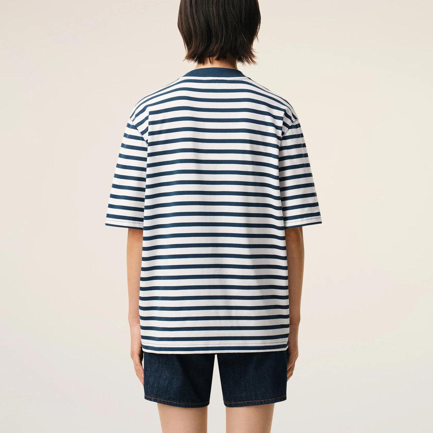 AMI Paris Short Sleeves Boxy Fit Mariniere Tee Shirt With Ami De Coeur Patch UTS374.JE0210