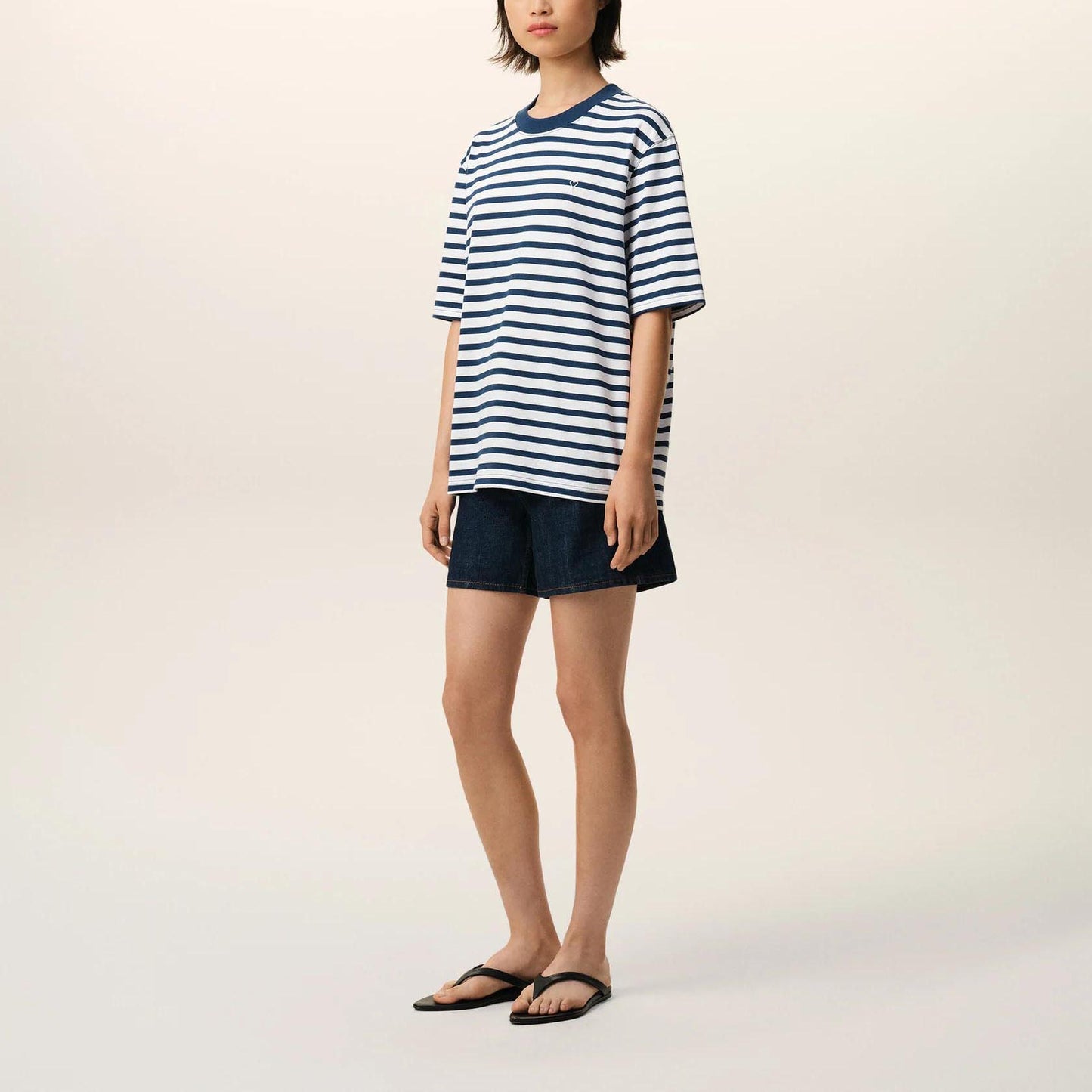 AMI Paris Short Sleeves Boxy Fit Mariniere Tee Shirt With Ami De Coeur Patch UTS374.JE0210