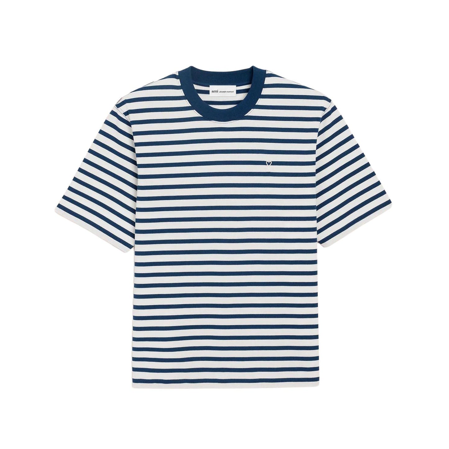AMI Paris Short Sleeves Boxy Fit Mariniere Tee Shirt With Ami De Coeur Patch UTS374.JE0210