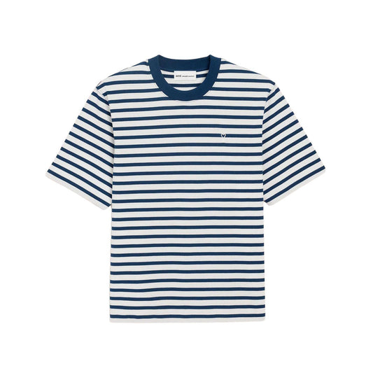 AMI Paris Short Sleeves Boxy Fit Mariniere Tee Shirt With Ami De Coeur Patch UTS374.JE0210