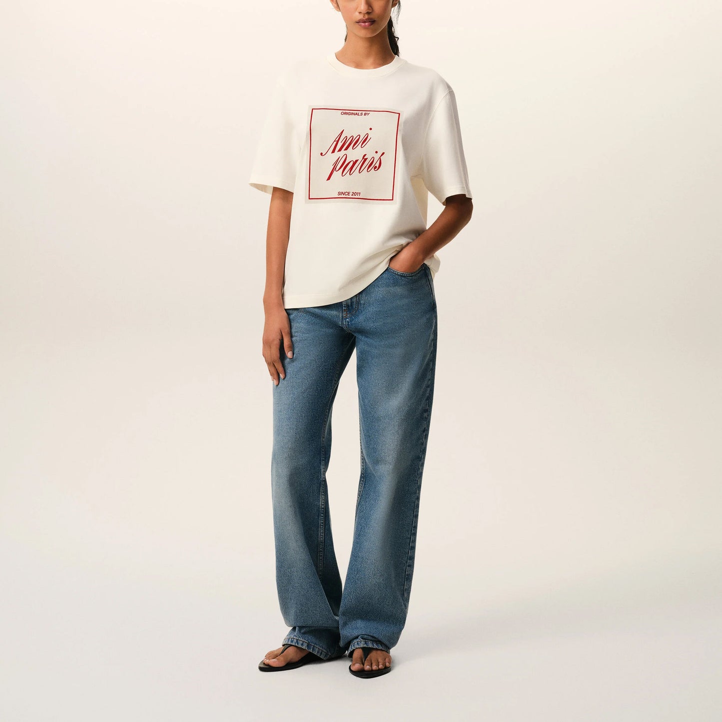 AMI Paris Boxy Fit Signature Print T-Shirt UTS385.726 White