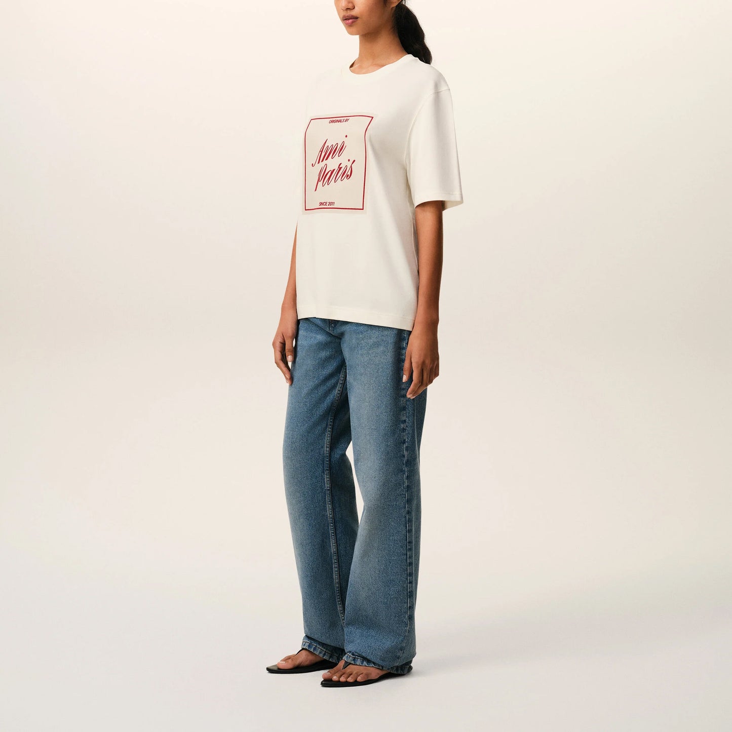 AMI Paris Boxy Fit Signature Print T-Shirt UTS385.726 White