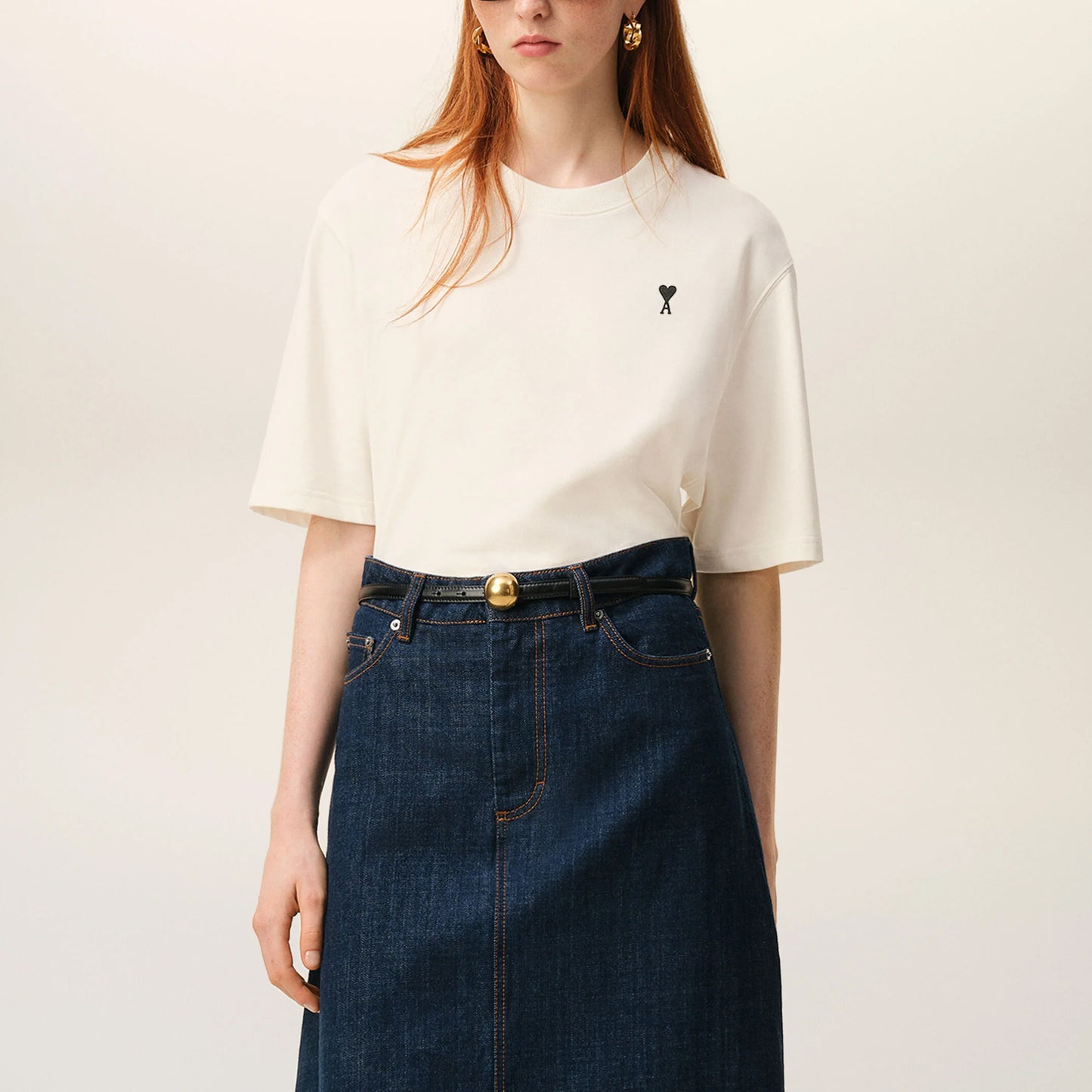 AMI Paris Boxy Fit ADC T-Shirt with Signature Print at Back UTS387.726 White