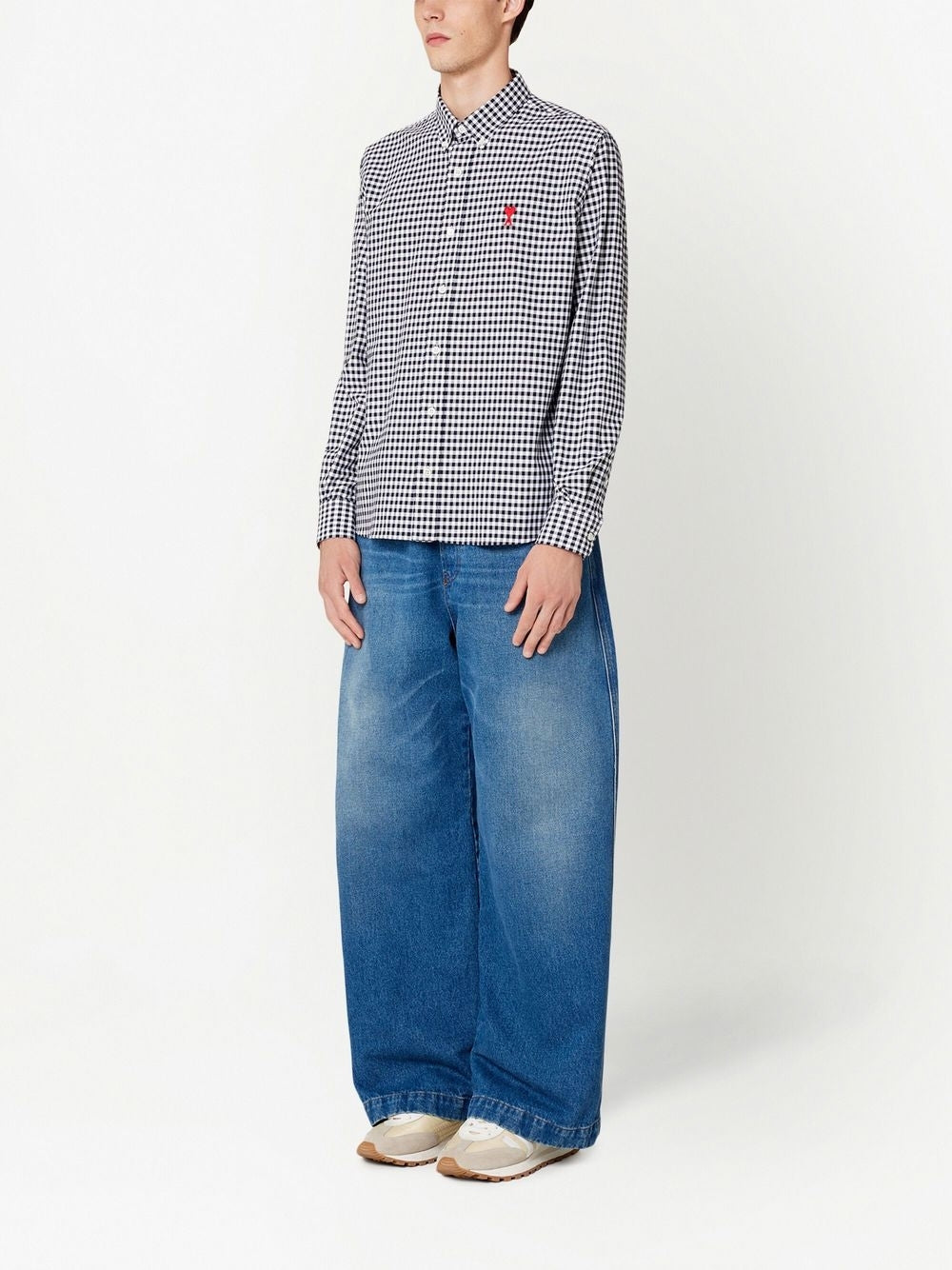 AMI Paris Heart Embroidery Gingham Shirt (HSH113.CO0023)