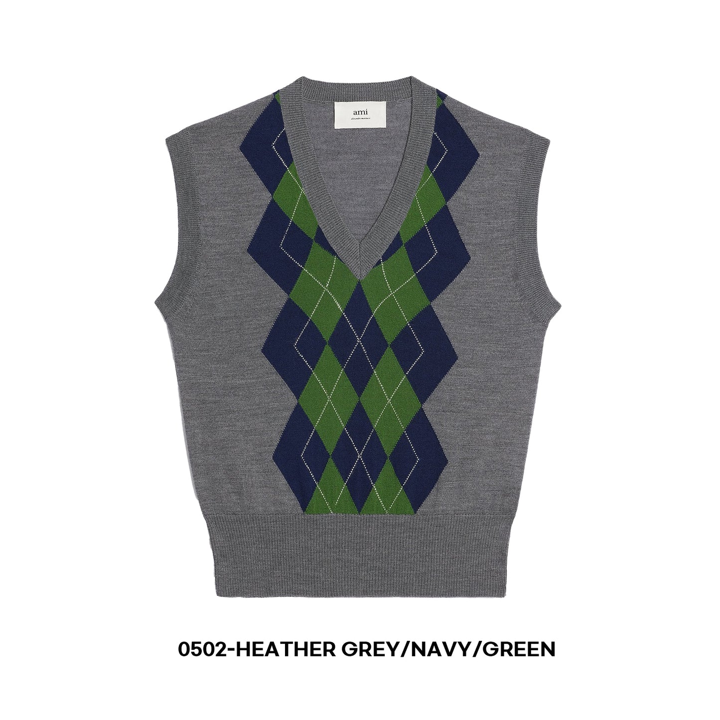 AMI Paris Argyle Intarsia Merino Wool Sweater (FKS704.KN0005)