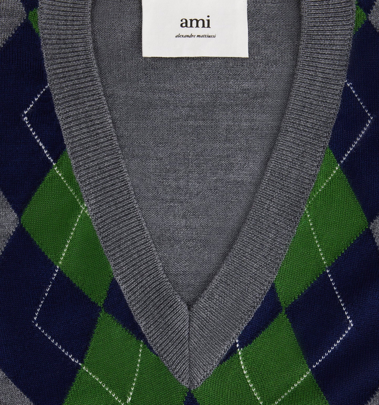AMI Paris Argyle Intarsia Merino Wool Sweater (FKS704.KN0005)