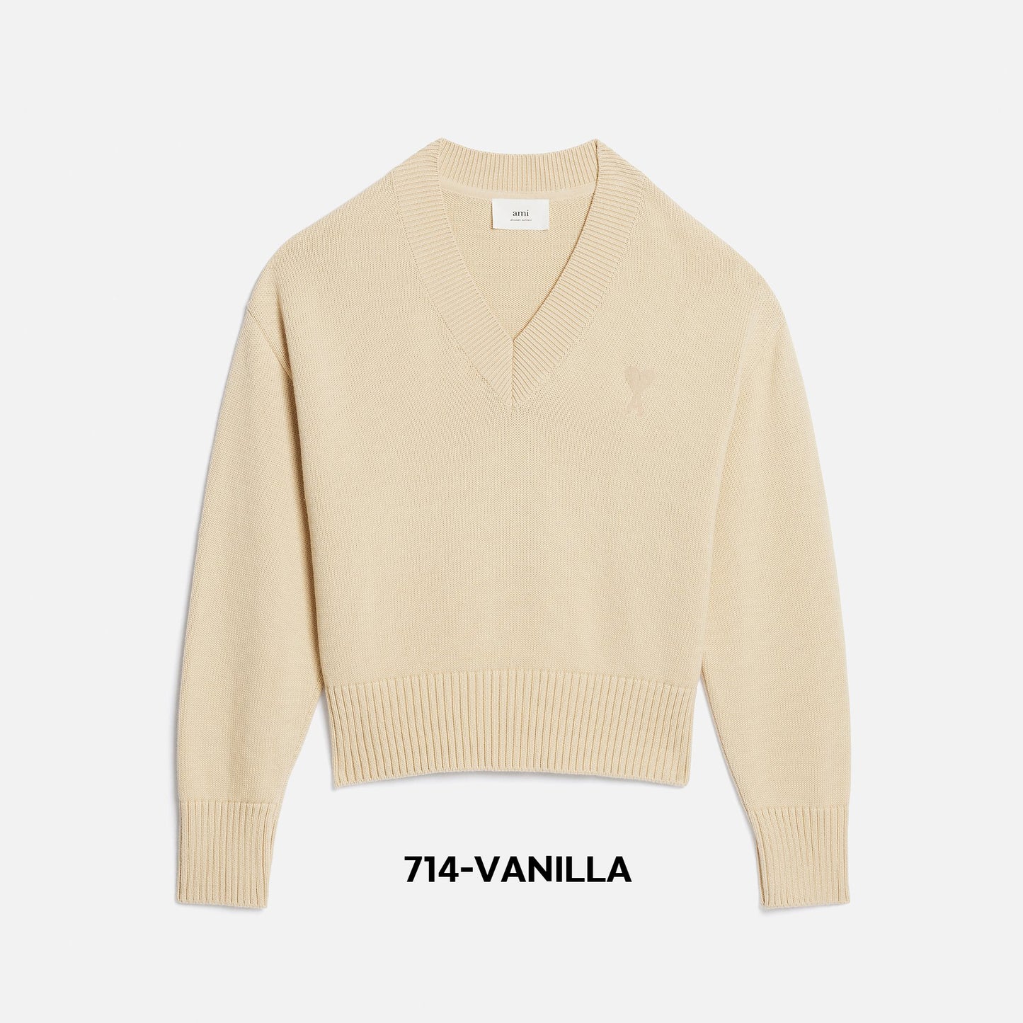 AMI Small Heart Logo V-Neck Knit Sweater (UKS208.016)