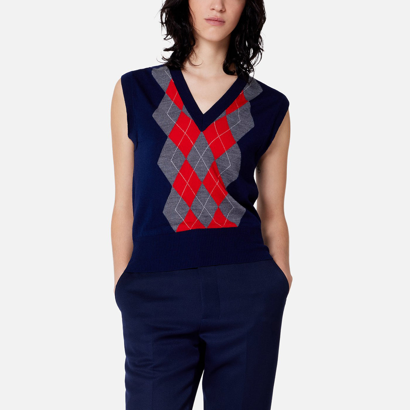 AMI Paris Argyle Intarsia Merino Wool Sweater (FKS704.KN0005)