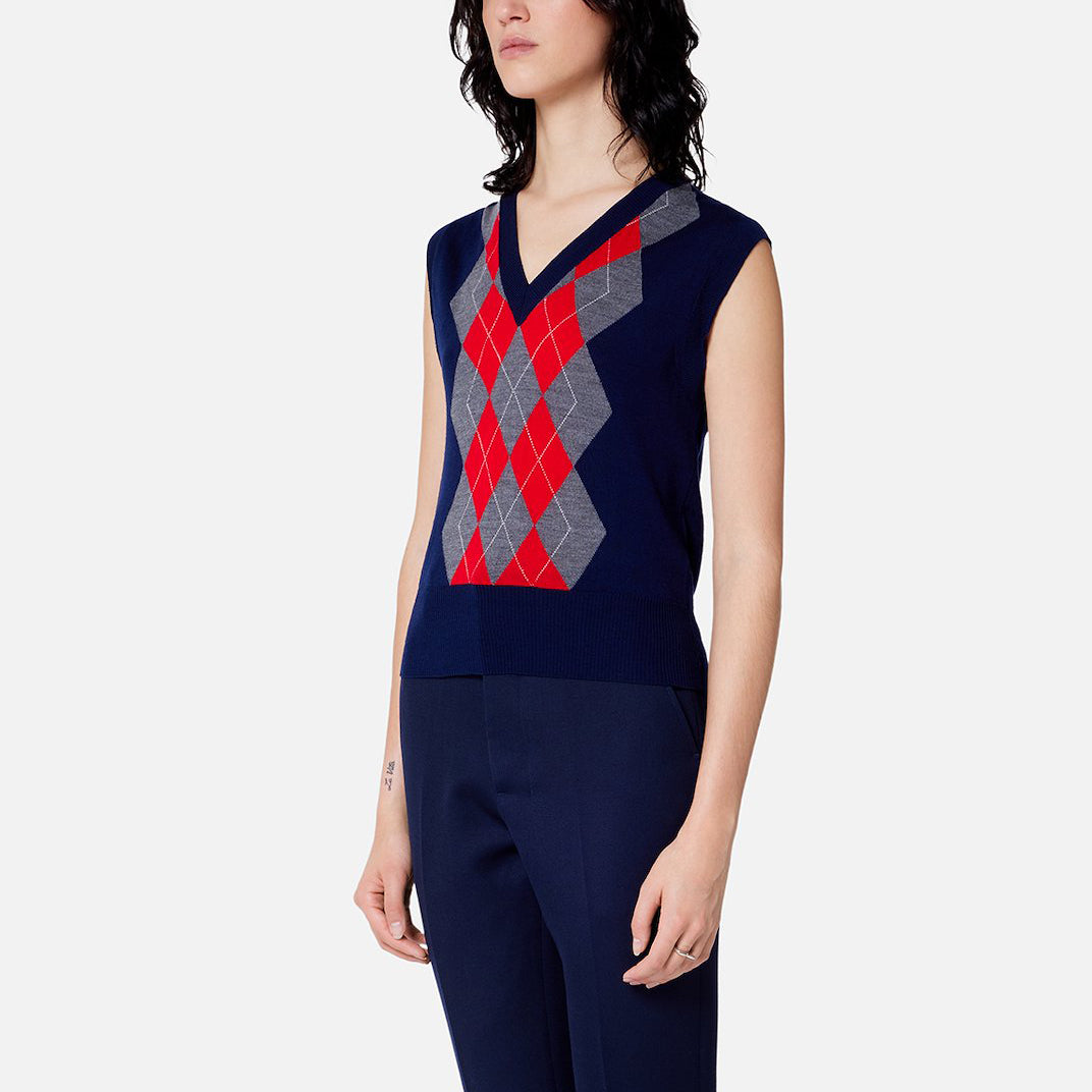 AMI Paris Argyle Intarsia Merino Wool Sweater (FKS704.KN0005)