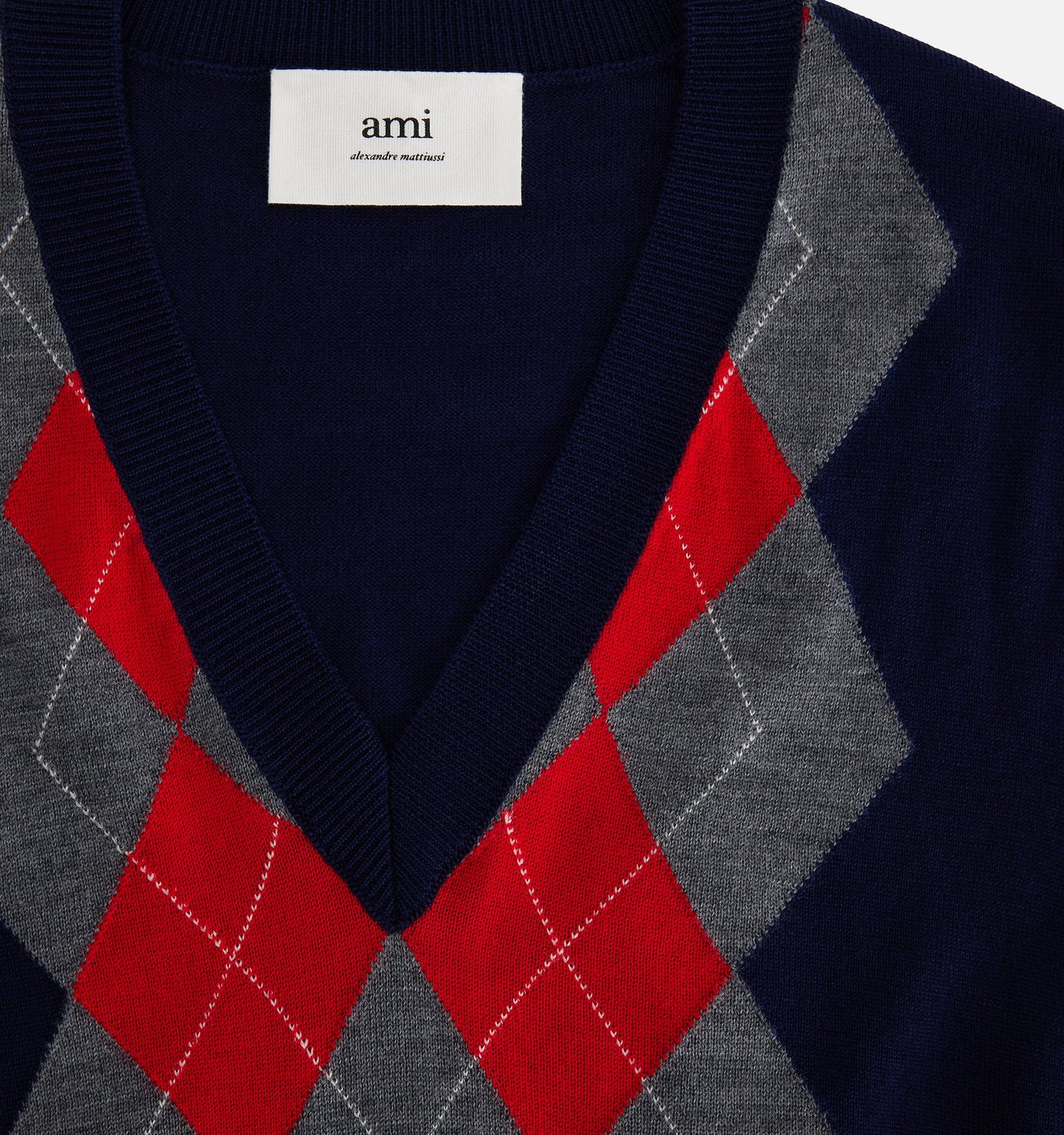 AMI Paris Argyle Intarsia Merino Wool Sweater (FKS704.KN0005)