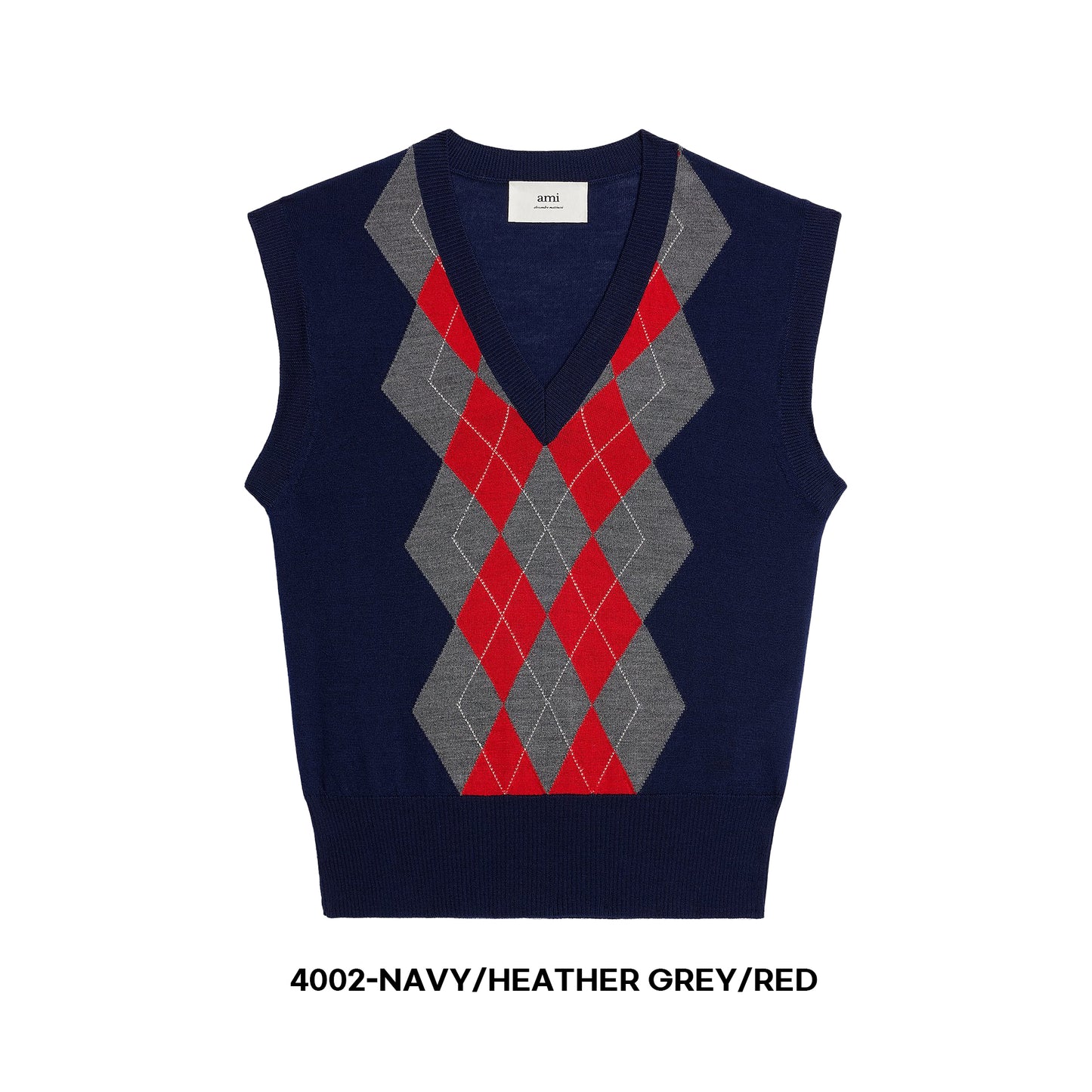 AMI Paris Argyle Intarsia Merino Wool Sweater (FKS704.KN0005)