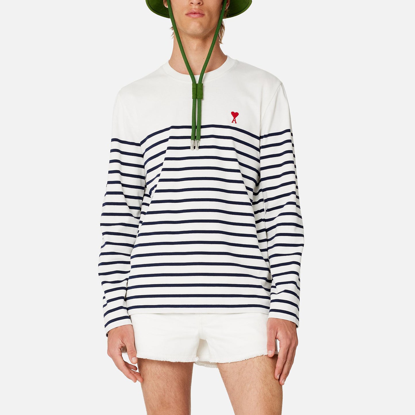 AMI Small Heart Stripe Long Sleeve T-Shirt (UTS300.072)