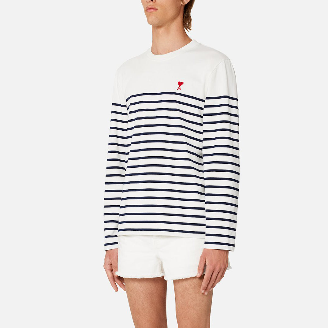 AMI Small Heart Stripe Long Sleeve T-Shirt (UTS300.072)