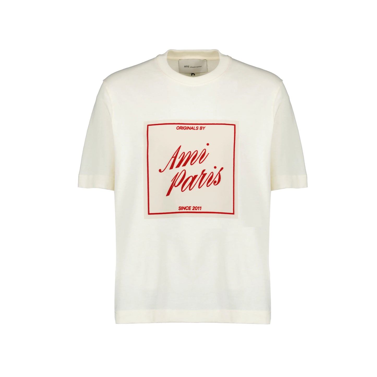 AMI Paris Boxy Fit Signature Print T-Shirt UTS385.726 White