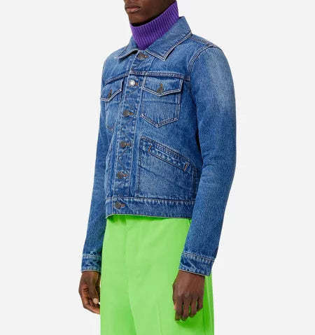 AMI Paris Men's Trucker Denim Jacket HJK207.601 (Mid Blue Indigo)