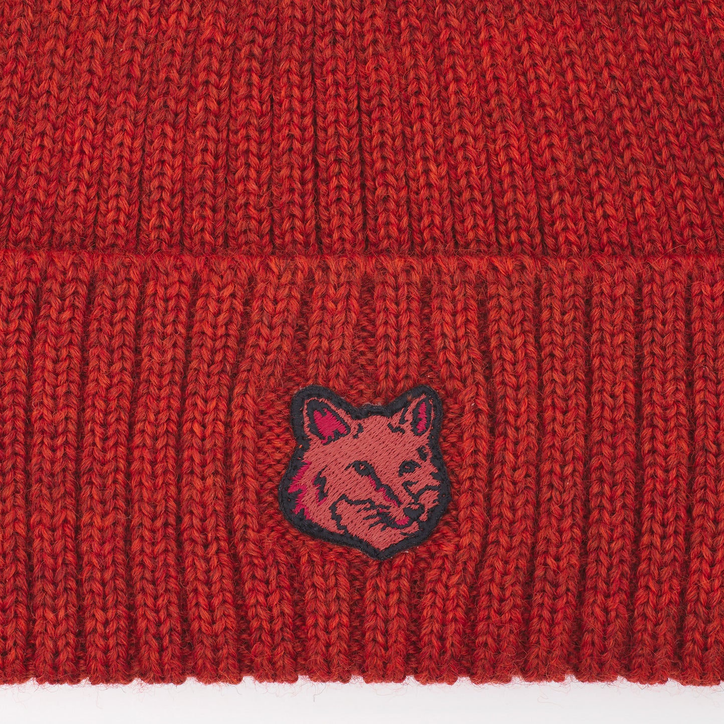 Maison Kitsuné Wool Ribbed Fox Head Beanie (LM06111KT1022)