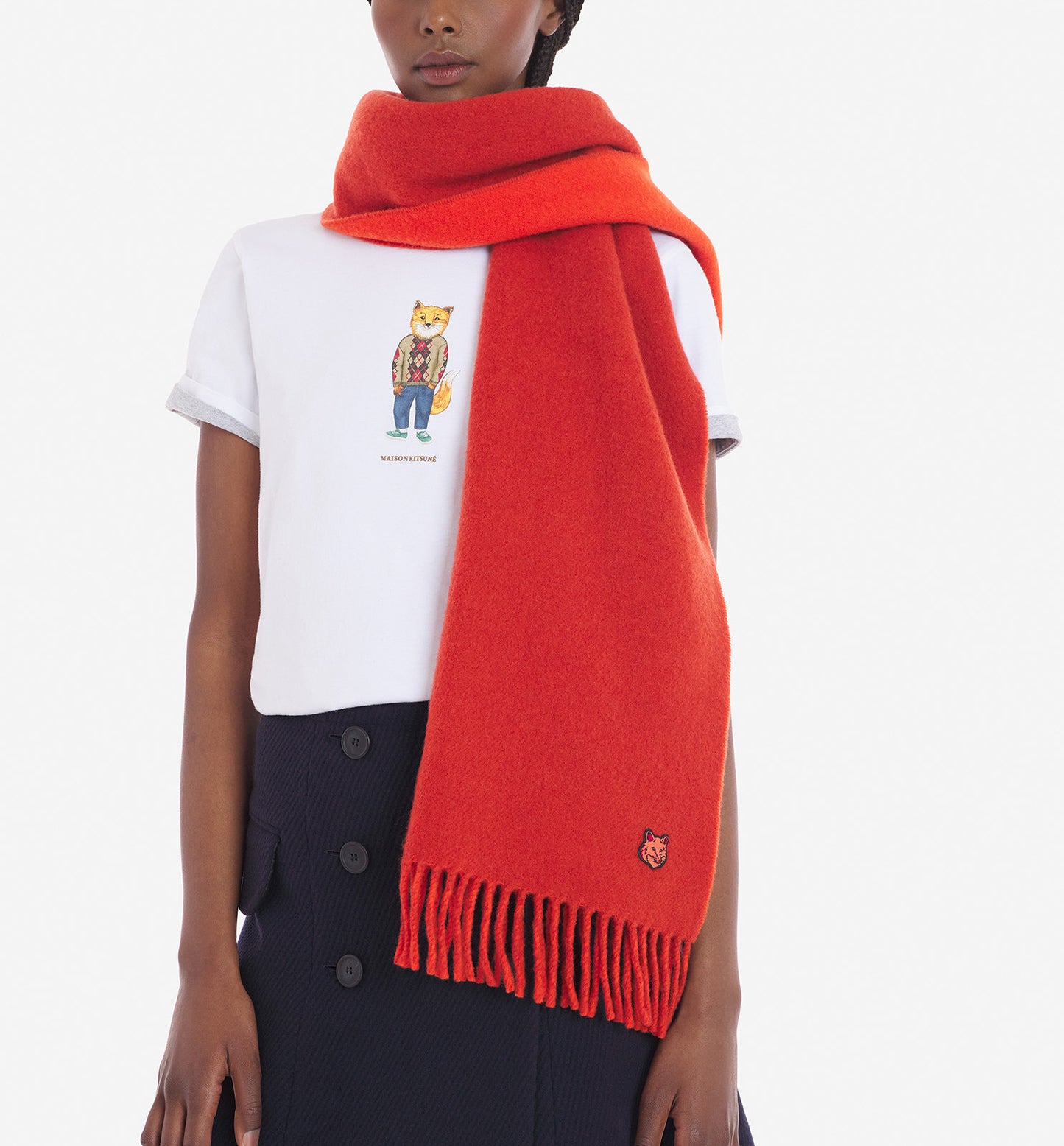 Maison Kitsuné Wool Scarf Navy (LM06201WA0018)