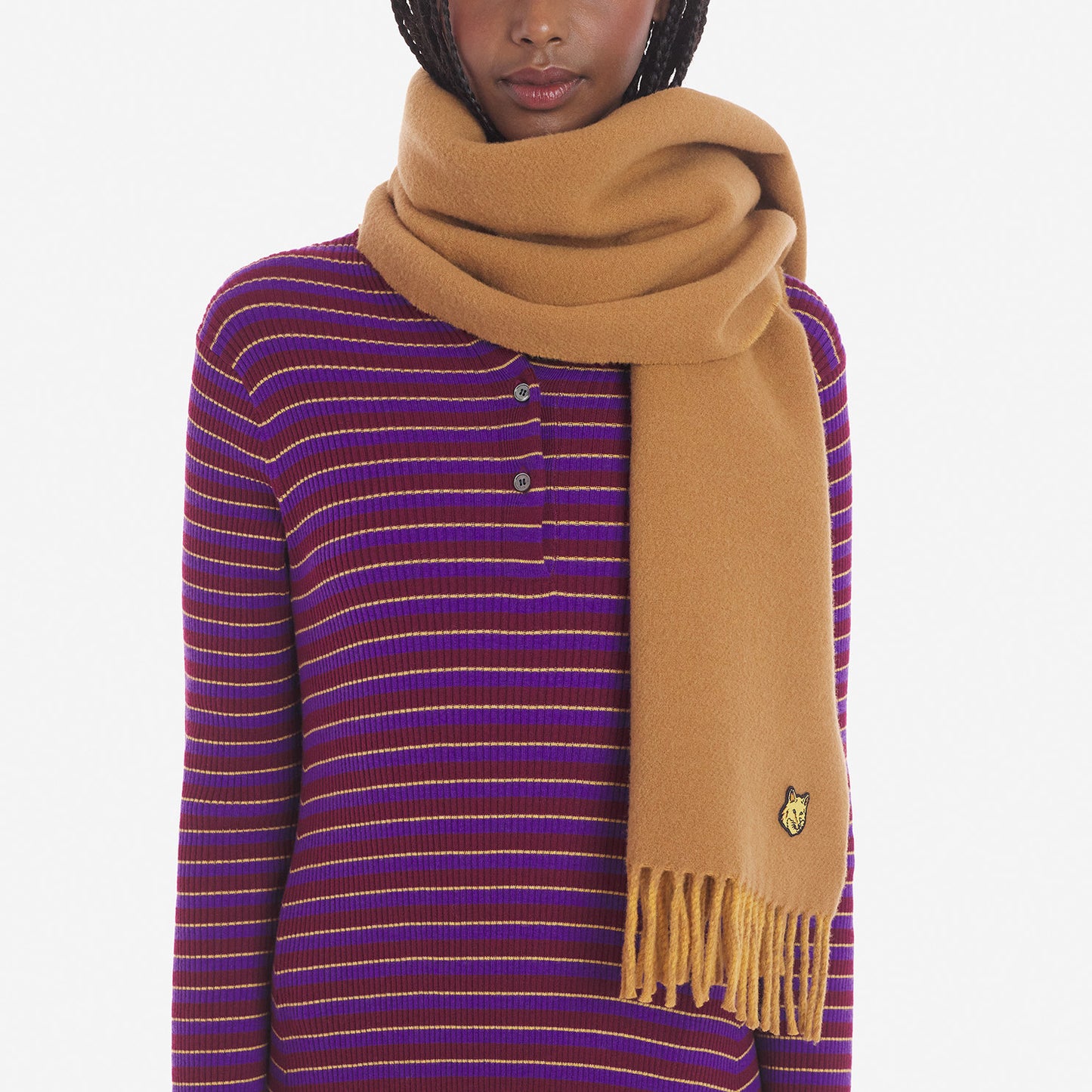 Maison Kitsuné Wool Scarf Mustard Two-Tone (LW06201WA0018)