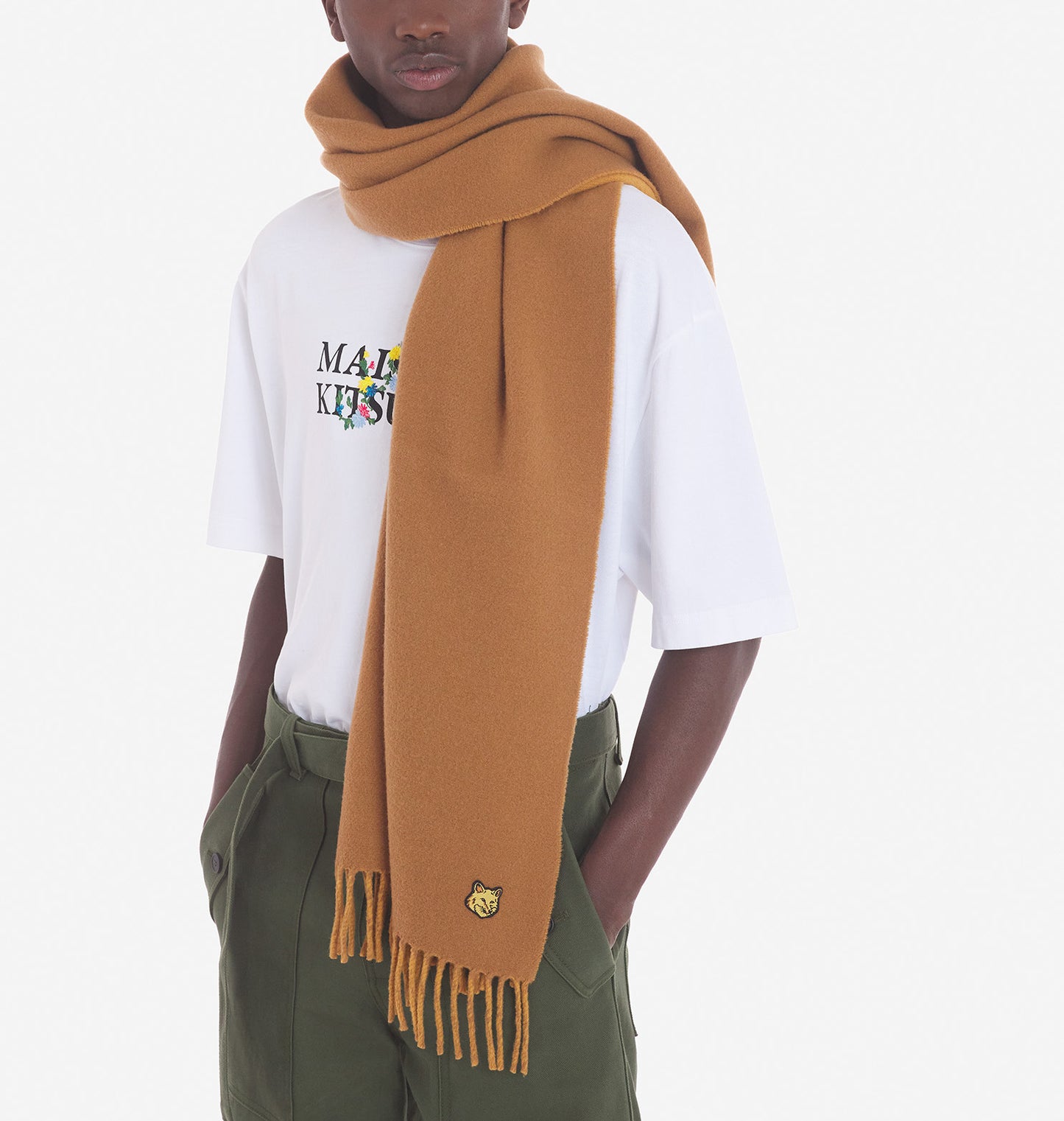 Maison Kitsuné Wool Scarf Mustard Two-Tone (LW06201WA0018)
