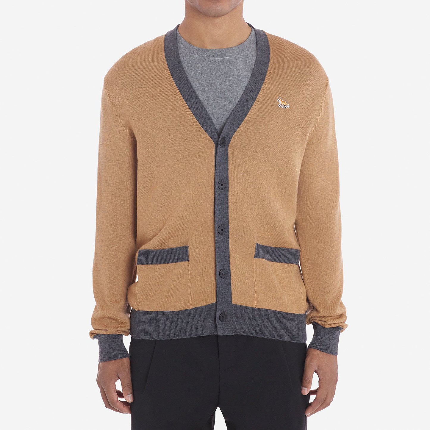 Maison Kitsuné Contrast Trim Fox Head Cardigan (MM00505KT1036)