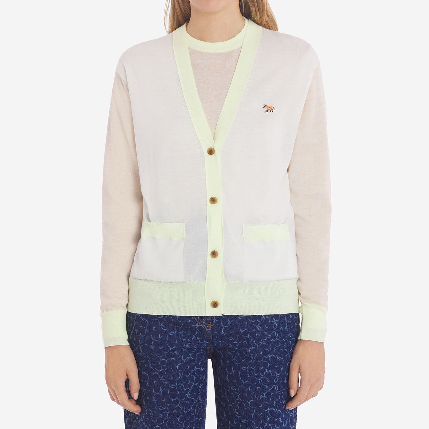 Maison Kitsuné Pastel Contrast Fox Head Cardigan (MW00505KT1036)