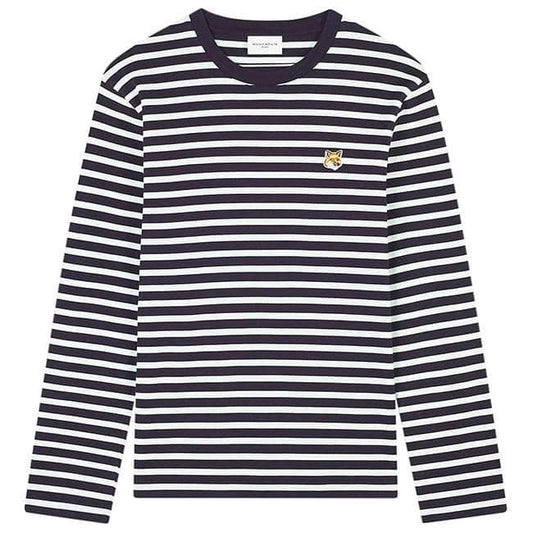 Maison Kitsuné Tricolor Fox Patch Striped Long Sleeve Tee (LM00105KJ0044)